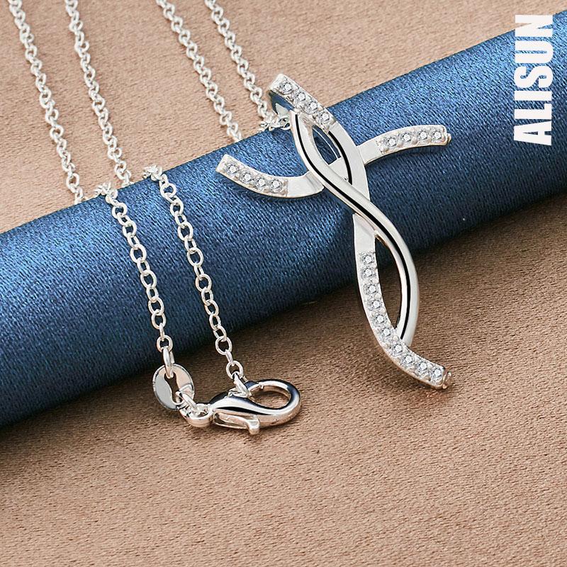 925 Sterling Silver Twisted Cross Pendant Necklace Fashionable Wedding Jewelry
