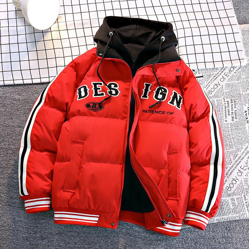 Fake Two-piece Cotton Coat for Men's Winter New Style Teenager Thickened Men's Down Cotton Coat Jacket