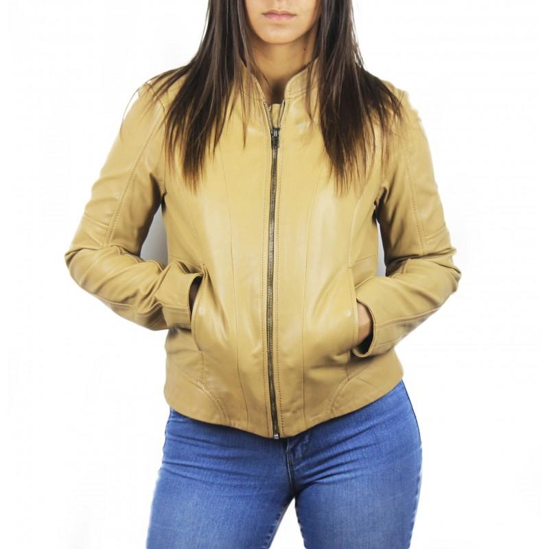beige color leather jacket