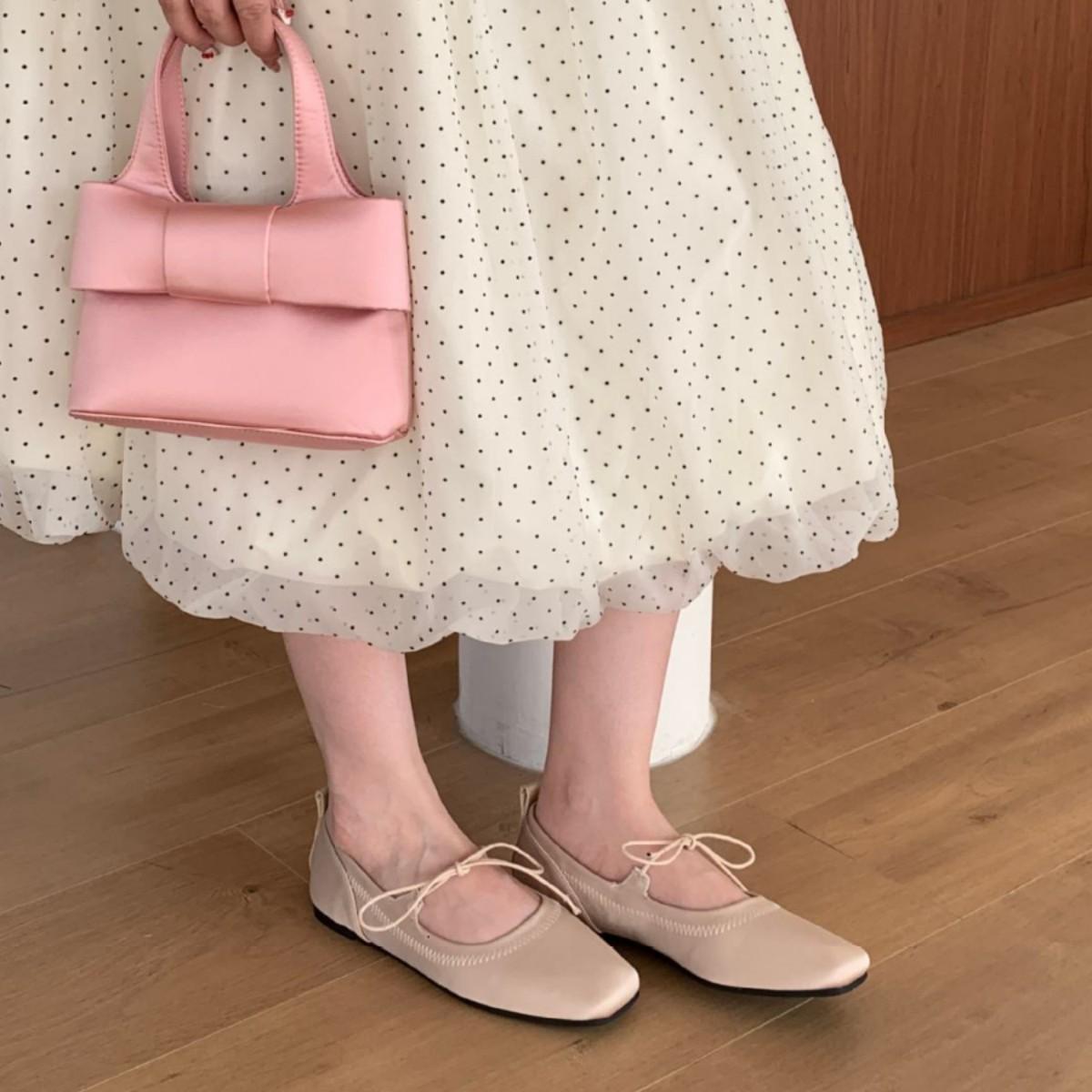 Leopard Print Lace-Up Shallow Mouth Single Shoes Spring And Summer Women S Square Head Flat Bottom Gentle Wind Women S Ballet Shoes 35 5280₽