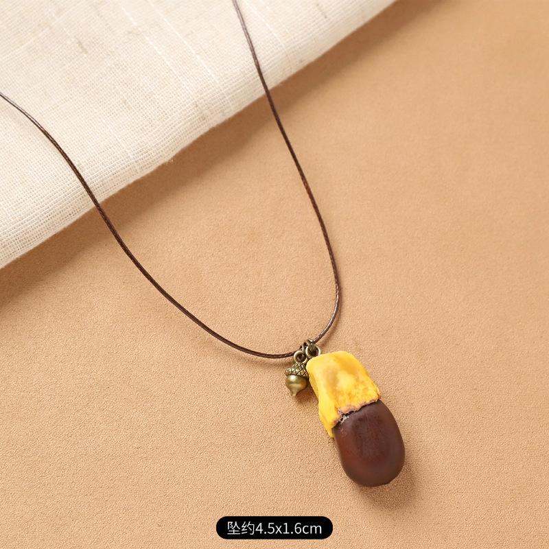 Female Acorn Pendant - Simple Long Sleeve Sweater Chain - Retro Knitted Necklace Accessory