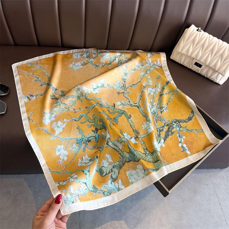 New Magnolia Flower Simulation Silk Printing Silk Scarf Square Scarf Premium Shawl Sunscreen Neck Small Square Scarf Headscarf Scarf