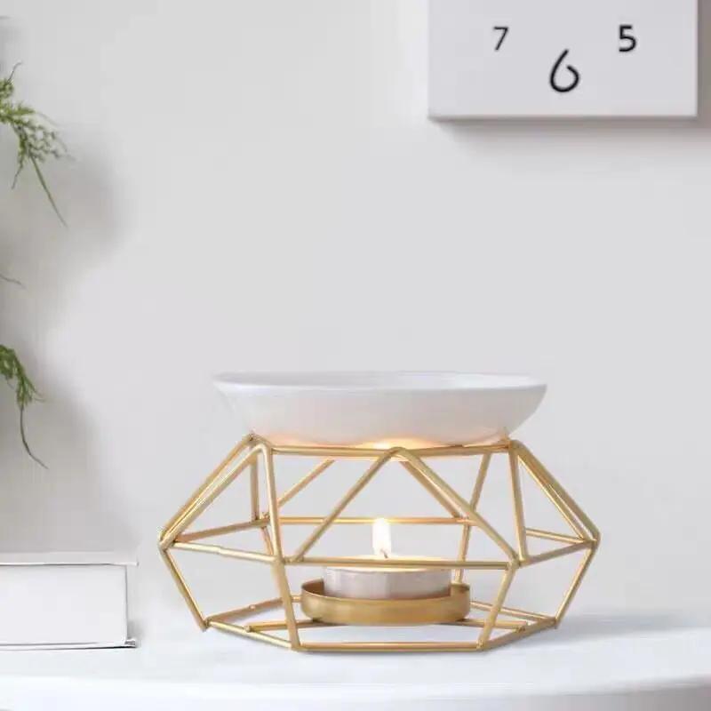 1pc Romantic Ceramic Tealight Candle Holder with Metal Oil Burner and Wax Warmer - Perfect for Relaxing and Meditation