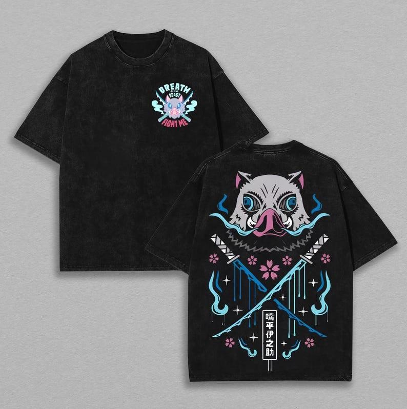 Vintage Inosuke Hashibira Shirt, Graphic Wash T Shirt, Kimetsu No Yaiba Tee, Ani S разноцветный