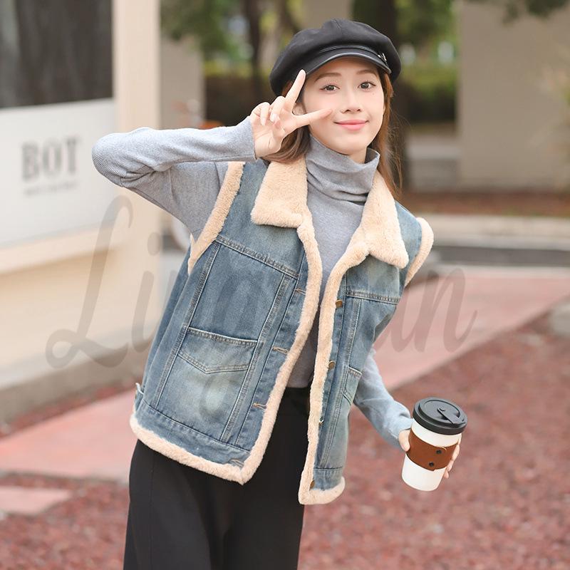 Cozy Korean Style Loose Fit Denim Cotton Vest M синий