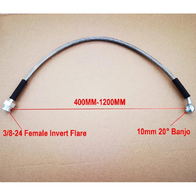 1Pair 10mm 20° Banjo + 3/8-24 Female Inverted AN3 Stainless Braided Universal Hydraulic Brake Hose Clutch Oil Line Tube