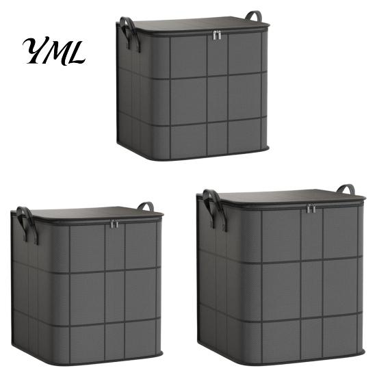 Reinforced Handle Storage Totes 3PCS Foldable Quilt Bins with Handles, Large Capacity Non-woven Fabric Clothing Bags Organizers, Space Saving Packing