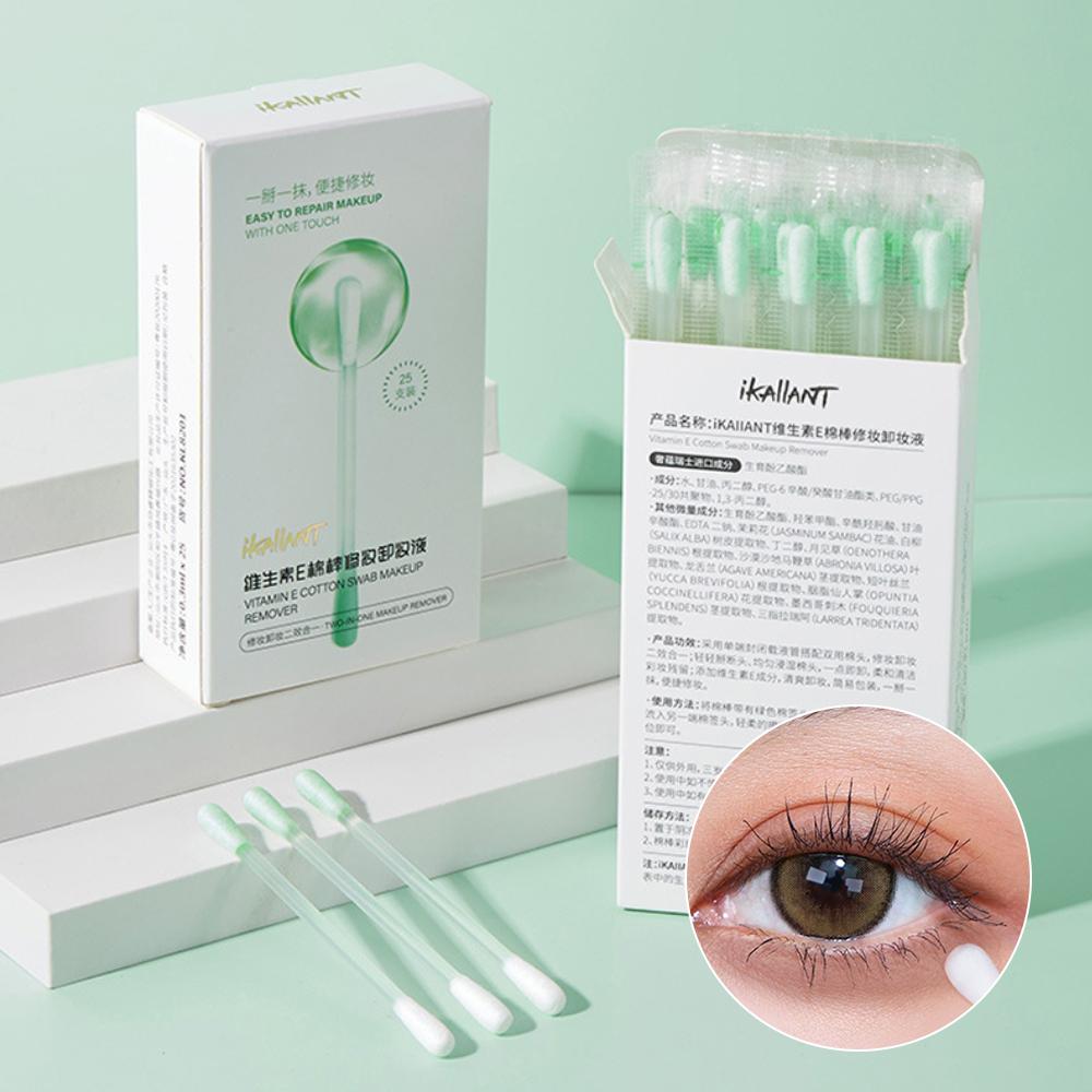 ikAllANT Cotons-tiges Démaquillants - 25 pièces - Pré-imbibés de Liquide Nettoyant, Pliables pour une Utilisation Instantanée, Nettoyage Beauté, white