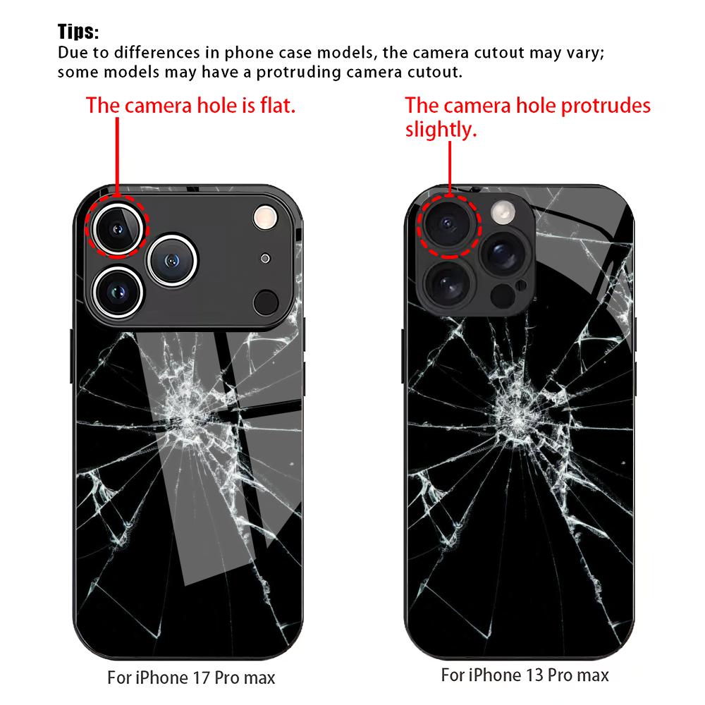 Creative shattered tempered glass phone case suitable for iPhone 17 16 15 14 13 12 11 Pro/Max/Plus anti drop and shockproof