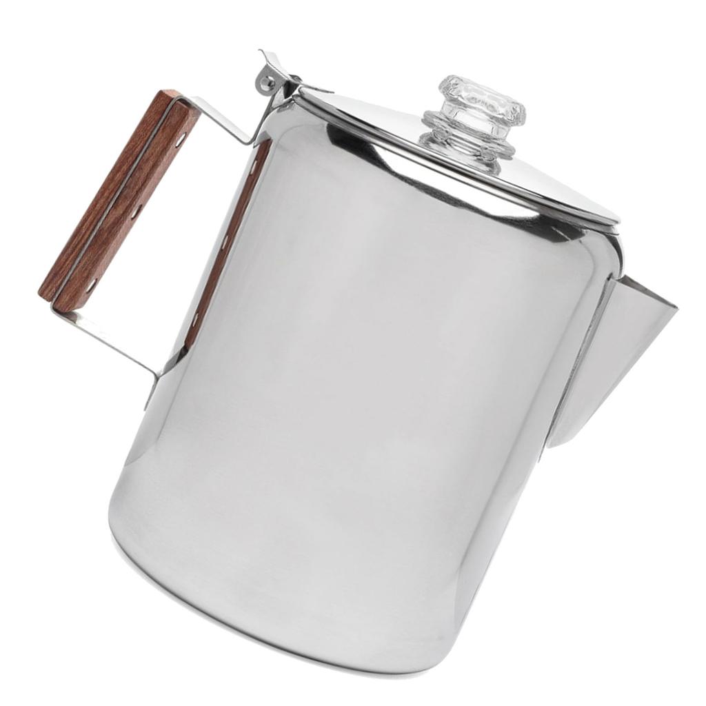 Stovetop Coffee Pot Stainless Steel Coffee Percolator with V Spout Wood Handle Multi Stove Compatible for Camping