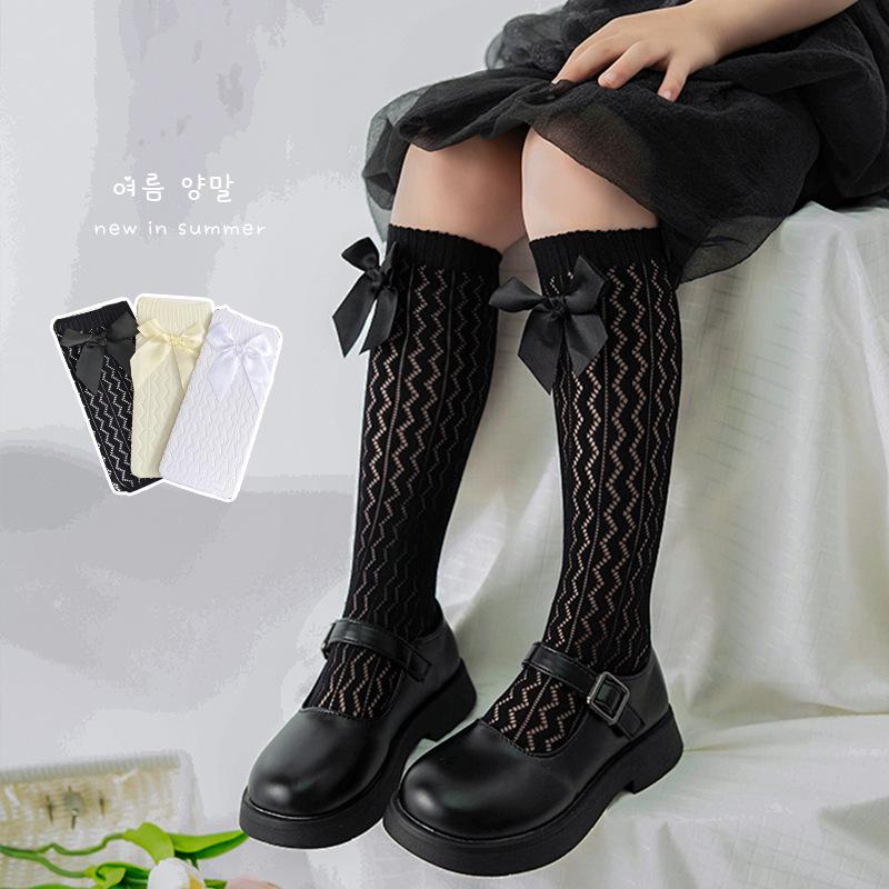 Girls' Lolita Crochet Lace Bow Mid-Calf Socks