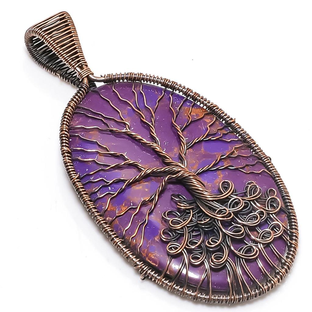 Purple Copper Turquoise Pendant, Handmade Gemstone 999 Copper Wire Wrap Tree Of Life Pendant Antique Jewelry, For Gift Copper Jewelry