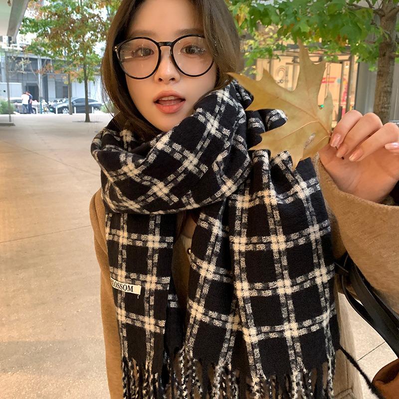 Maillard Plaid Scarf Women's Winter High Sense Versatile Thickened Warm Thin Shawl Dual-purpose Couple