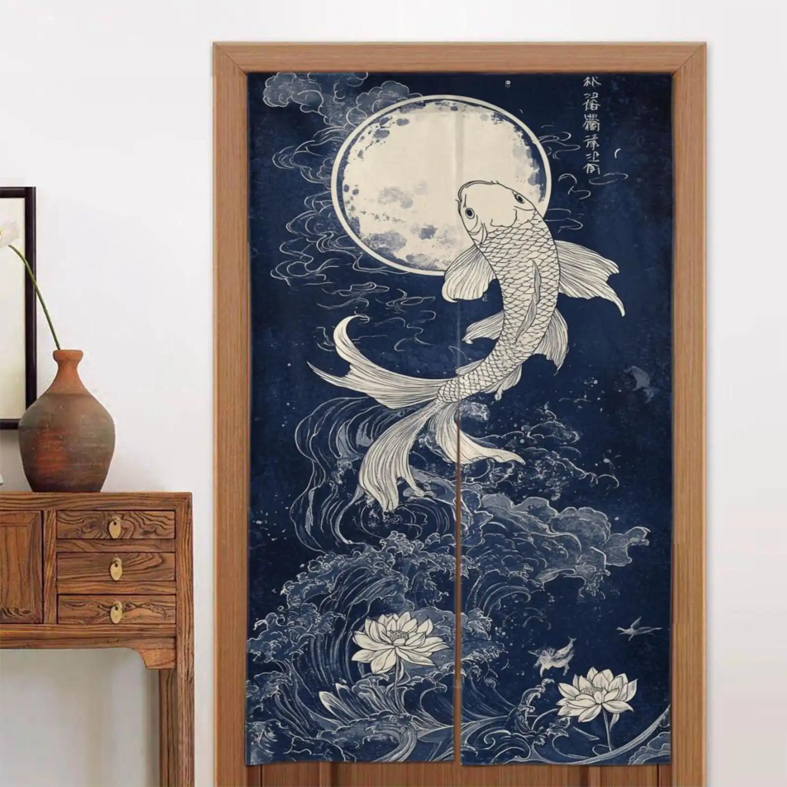 

1pc Japanese Style Door Curtain with Moon and Koi Fish Design - 33.86inch x 56.3inch, Linen Knit, Artistic Home Decor for Bedroo 65x100cm26x39in