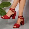 Fashion Fashion Square Heel Sandals Women's New Suede Open Toe Bag Heel One Strap Anti-slip Wear-resistant High Heels