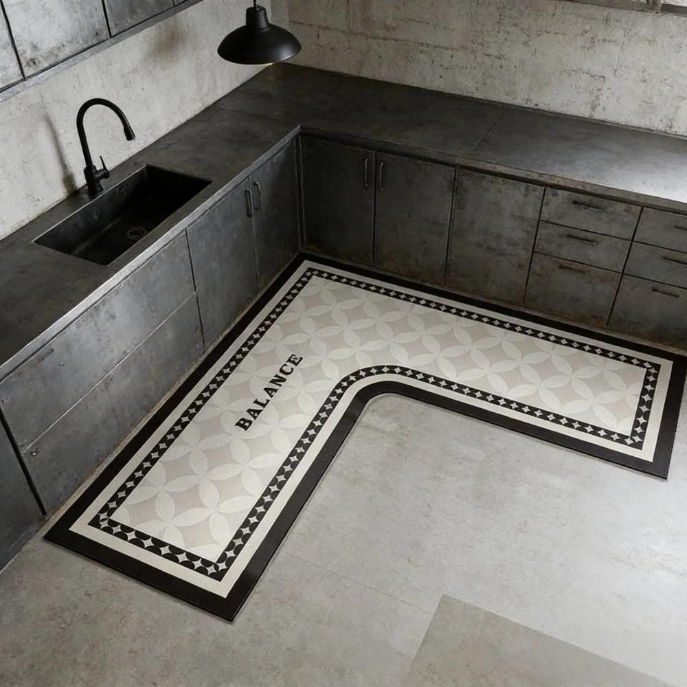 Luxury Kitchen Carpet Oil-resistant Water Absorbent L-Shaped Rug Wear-resistant Stain-resistant Kitchen Corner Mat Kitchen Decor