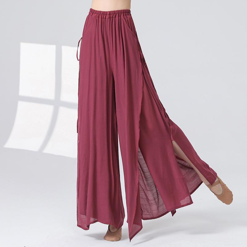 

Viscose Linen Pant Women Stage Clothing Flowy Wide Leg Culottes High Waist Belt Loose Chinese Folk Dancewear Hanfu Trouser White L червоний