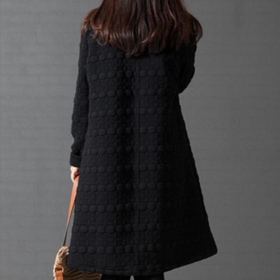 Lady Dress Solid Color Stand Collar Casual Loose Knee Length Winter Dress for