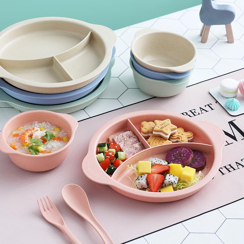 Wheat Straw Children Dividing Plate Household Solid Simple Plastic Students Dining Tableware Fashion Nordic New Thicken Dish
