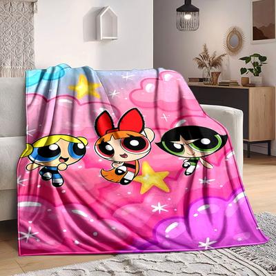 1pc Powerpuff Girls Blanket Lightweight Flannel Blanket Throw Blanket For Sofa, Bed, Travel, Camping, Livingroom, Office, Couch