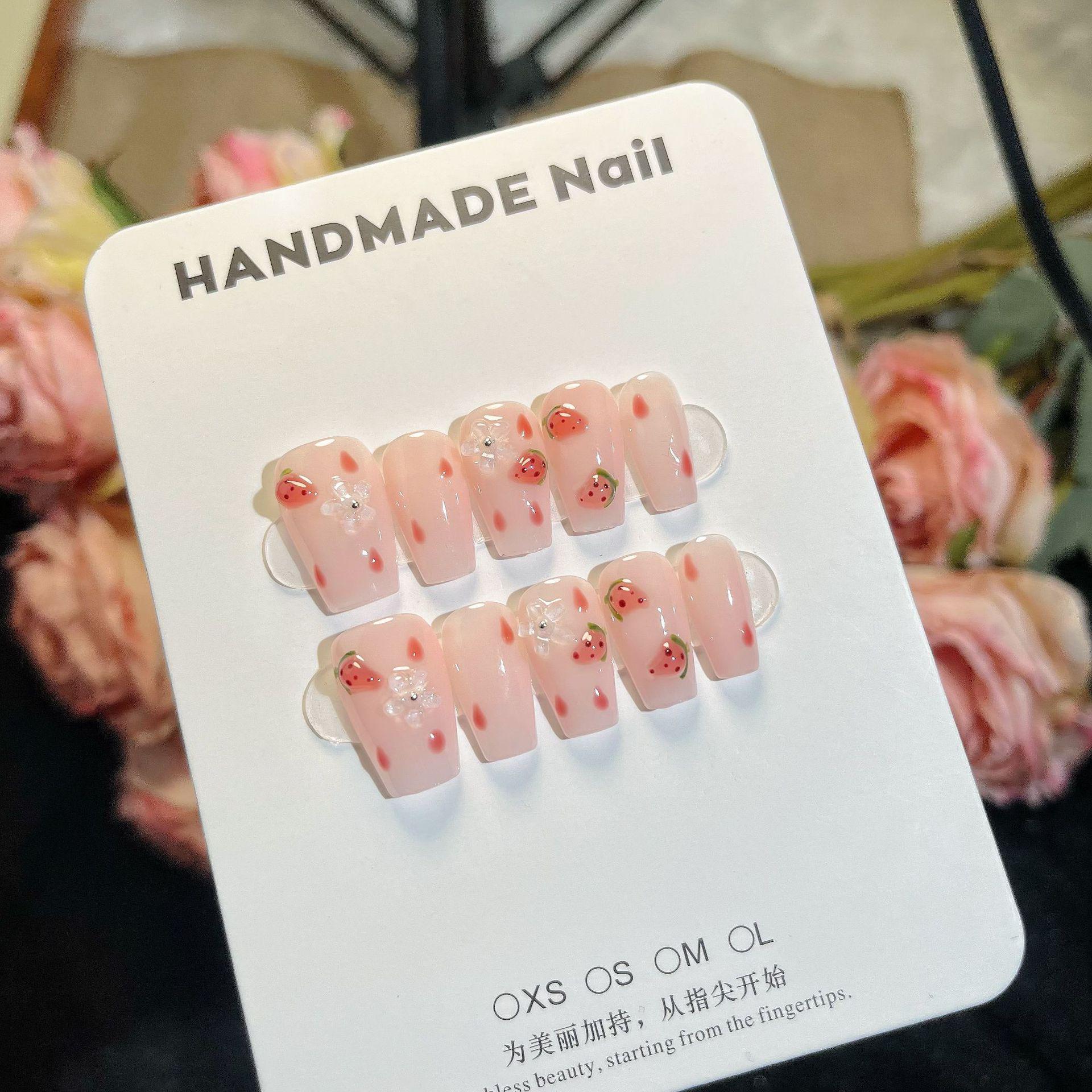

Клубничный Нежно-розовый Накладной Нейл-арт - Милый и Осветленный Стиль, Модные Телесно-розовые Ногти Small