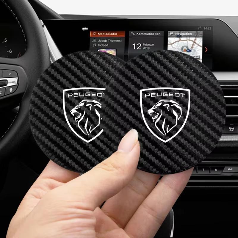 2Pcs Car Coaster Water Anti Slip Pad Silicone Waterproof Interior Accessories For New Peugeot 206 208 207 3008 308 2008 107 508
