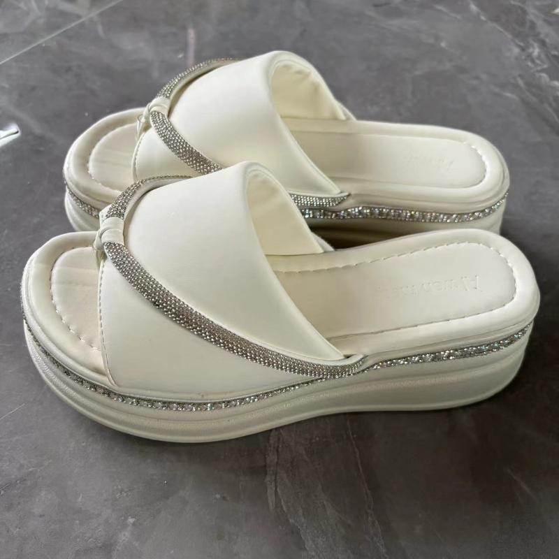 Fashion High Heels Crystal Slippers Women Platform Casual Shoes New Walking Fashion Sandals 2024 Summer Beach Flip Flops Female Slides