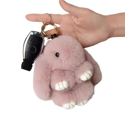 Fur Pom Keyring Fashion Pluff Bunny Keychain Lovely Cute Play Dead Rabbit Doll Smooth Fluffy Rabbit Fur Keychain Women