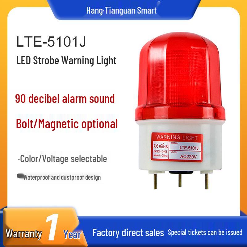 LTE-5101J LED Strobe Warning Light with Sound Alarm, 90dB Mechanical Indicator Red Bolt No Sound AC380V