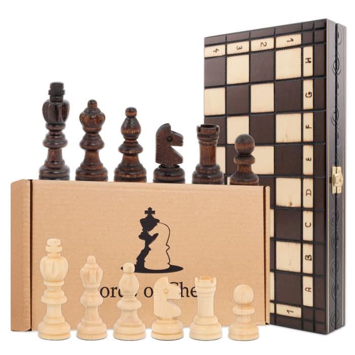Jeu d'échecs en bois AMAZINGGIRL - Echecs Jeu Echec Echiquier - Pièces sculptées à la main