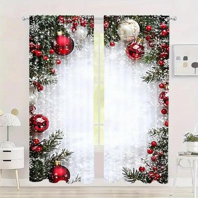 Party Essential Red Berries Pattern 2PCS Christmas Printed Curtains Luxurious Style Xmas Ball Holiday Windowcurtain