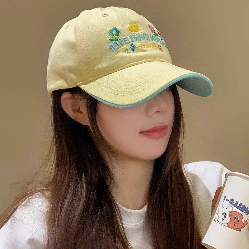 Women Embroidery Flowers Baseball Cap Sweet Cotton Outdoor Visors Peaked Hat Korean Letter Solid Color Hip Hop Dad Hats