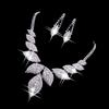 Women Fashion Charm Leaf Necklace Earrings Jewelry Set for Wedding Party