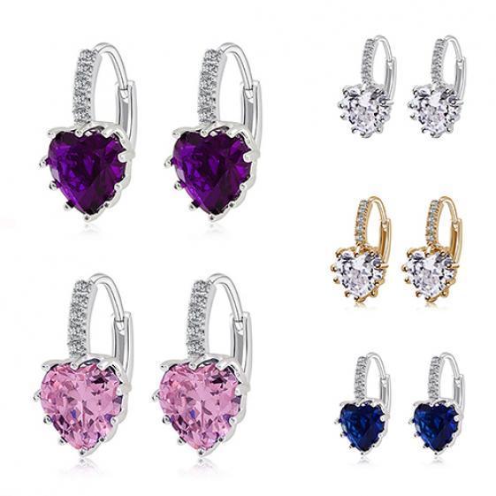 Kvinnor Elegant Söt Glänsande Kärlek Hjärta Rhinestone Inläggningar Ear Studs Hoop Örhängen
