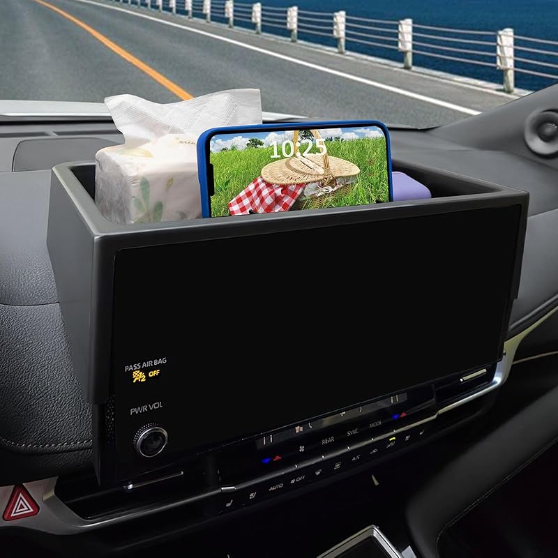 TOPTALL 2025 New Dash Tray Phone Holder Compatible With 2025 Toyota Sienna 12.3" Screen, Dashboard Hidden Storage Organizer Behind Screen Tissue
