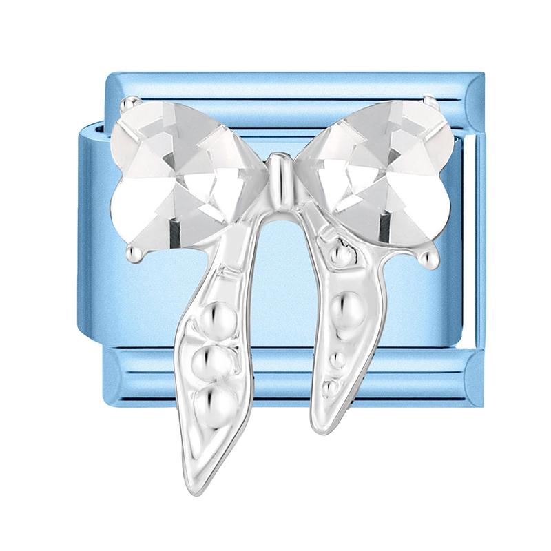 New Shiny Zircon Heart Butterfly Bow Heart Blue Module Italian Charm Links Fit 9mm Stainless Steel Bracelet DIY Making Jewelry
