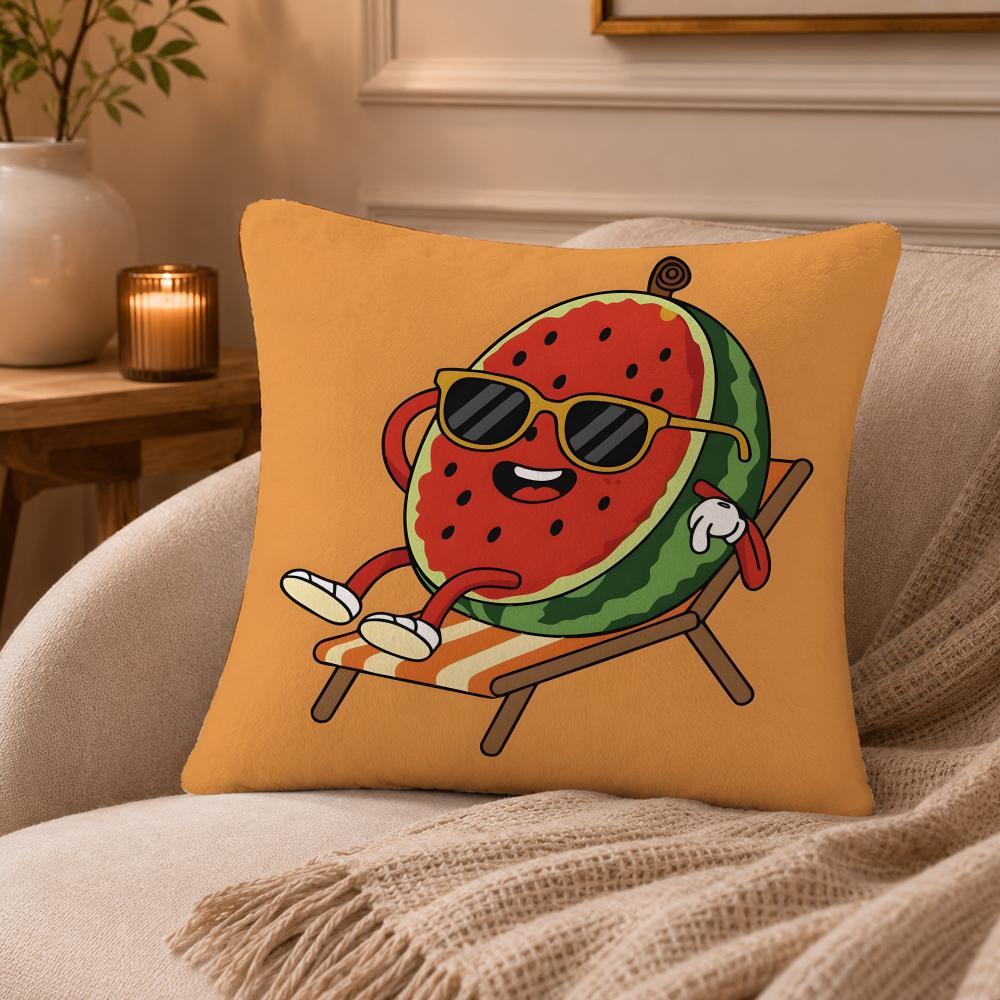 Watermelon Cushion Cover Anti-dustmite Pillowcase Invisible Zipper Silky Short Plush Sofa Cushion Cover