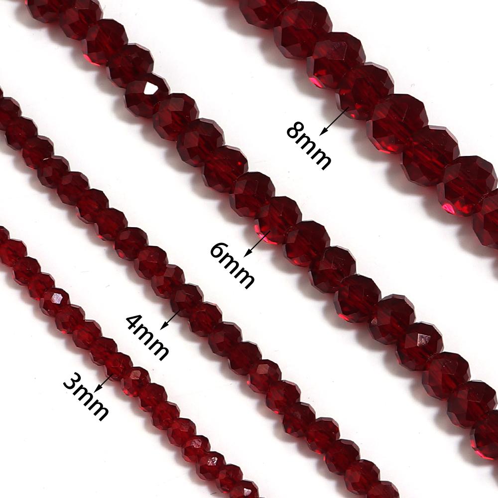 1 Strand Faceted Crystal Beads Deep Red Glass Loose Spacer Beads For Jewelry Making DIY Necklace Bracelets Accessories 3/4/6/8mm