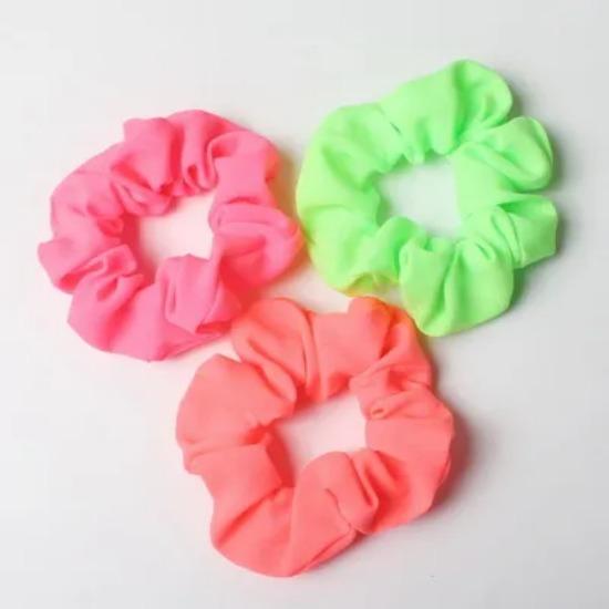 3 Stück/Los Neon Scrunchies Elastische Haargummis Dünner Stoff Bunt Zopfgummis Rosa Grün Orange Leuchtende Farbe Haaraccessoires