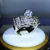 Copper Luxury Fashion Six-Claw White Zircon Double Ring For Women Party Engagement Birthday Jewelry Gift