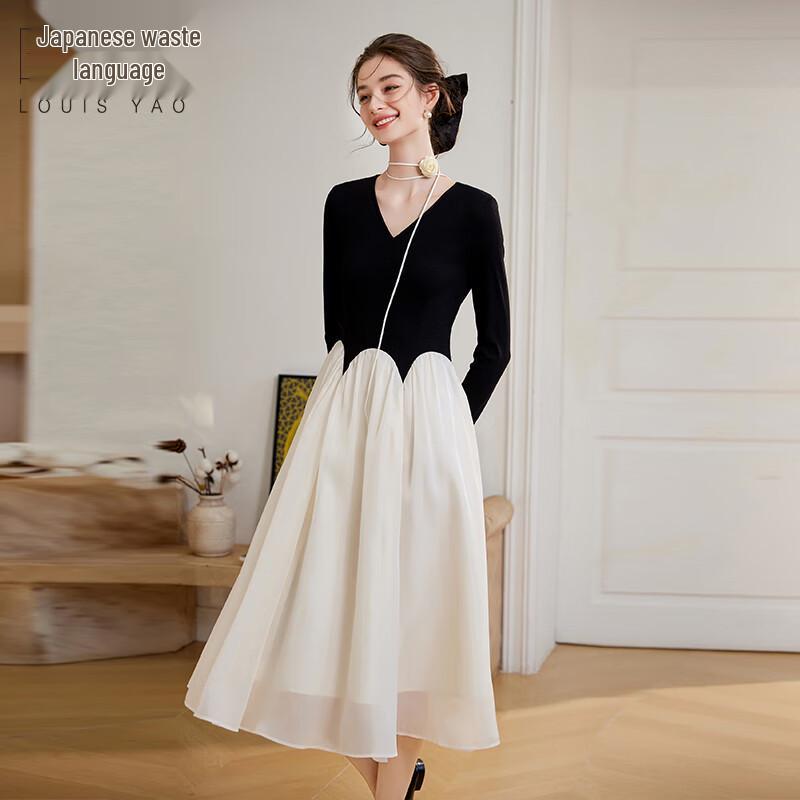 

Bailuyu Elegant V-Neck Color-Block A-Line Knit Dress S