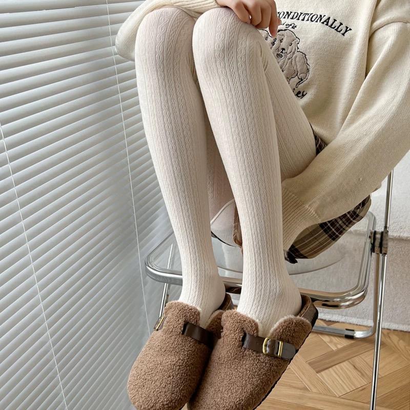 Her Autumnal Frosty Season Gentle Soft Cotton Nostalgic Cable Knit Transparent Hosiery Lass Featherweight Secure Support Versatile Snug Thermal