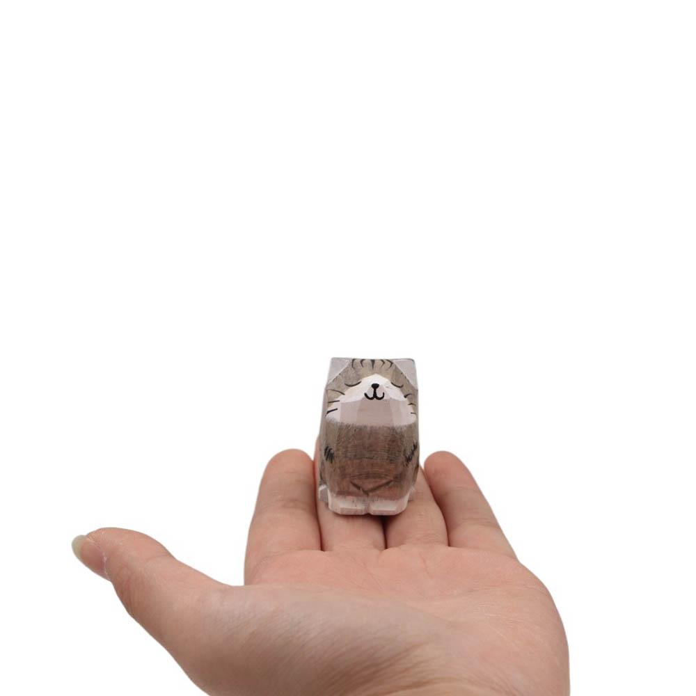 Cute Wooden Animal Figurine Painted Kitten Sculpture Hand Carving Cat Dog Statues  Home