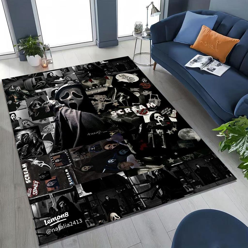 Horror Characters S-Scream Ghost Face Rug for Bedroom Living Room Sofa Home Doormat Decor, Large Kids Play Non-slip Floor Mat