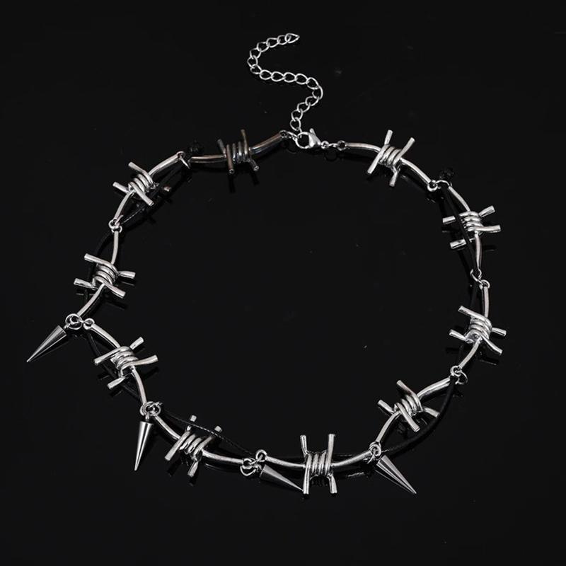 Punk Metall Dorn Nieten Choker Halskette für Männer Frauen Gothic Hip Hop Doppellagige Schlüsselbeinkette Halskette Y2K Schmuck Accessoires