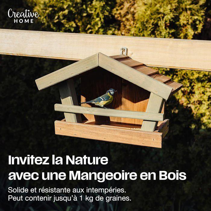 Mangeoire pour oiseaux - CREATIVE HOME - Bois durable - Toit protecteur - Extérieur - 31x13x24 cm