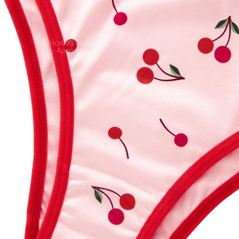 Japanse Kers Print Dunne Bandjes Slipjes Dames Lage Taille Rode Strik Zoete Dunne Ademende Meisjes Slipjes