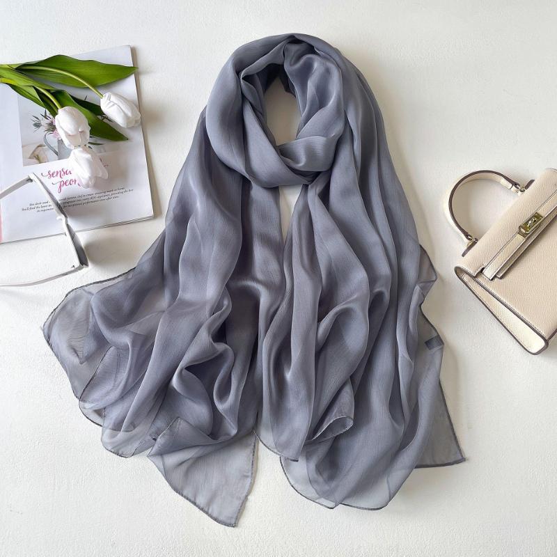 Solid Color Headscarf Silk Scarf Thin Large Scarf Travel Sun Protection Decorative Shawl Linen Plain Scarf Versatile