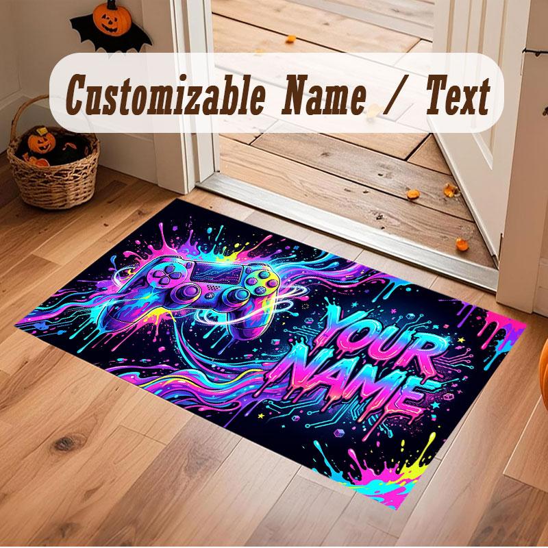 Spielcontroller-Thema Kristall-Samt Bodenläufer Personalisierter Benutzerdefinierter Name Text Warmer Teppich Heimdekoration