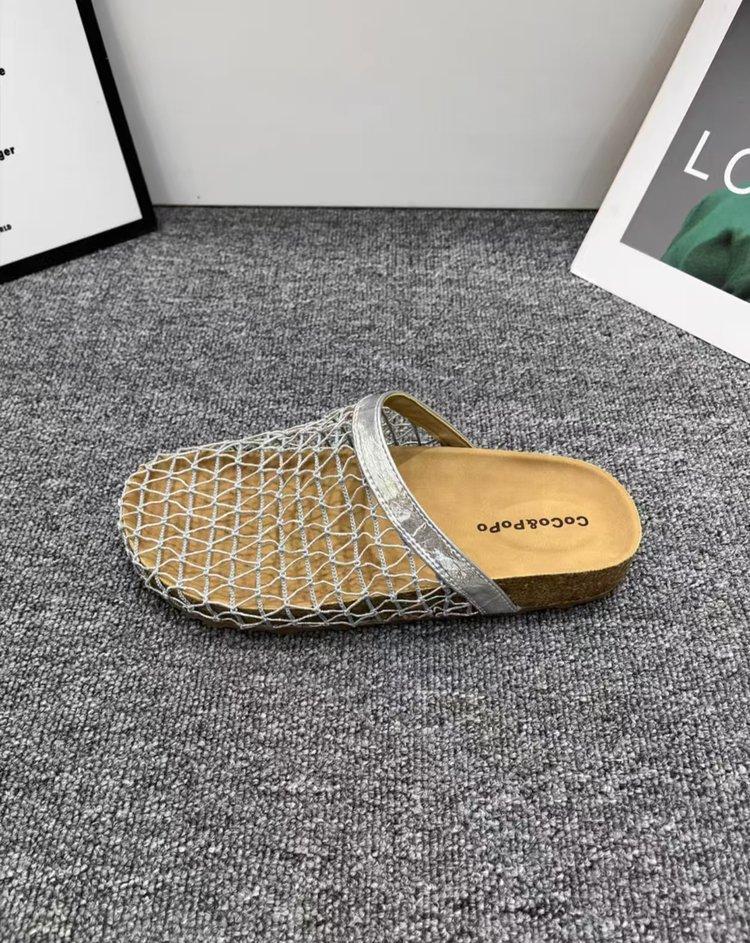 

Sheepskin version~ fishing net bag head half slippers women s outer wear 2025 new summer thick-soled cool slippers with skirt beach shoes 40 серебряный